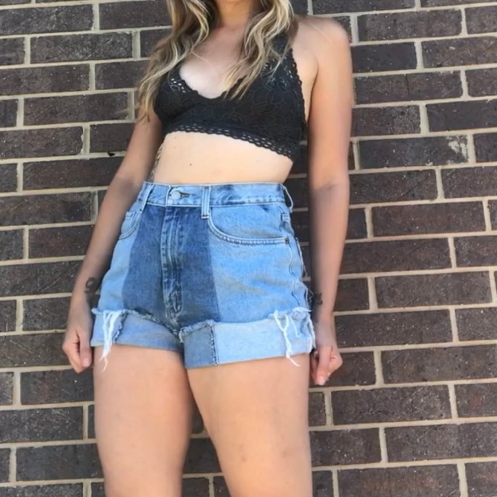 Vintage High Waist Levi's Cut off Jean Shorts Patchwork fits size 10/30